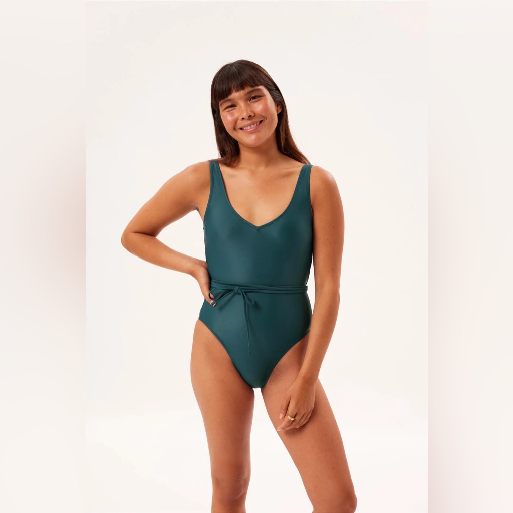 Girlfriend Collective Isla Wrap Tie One Piece Swimsuit In Sea